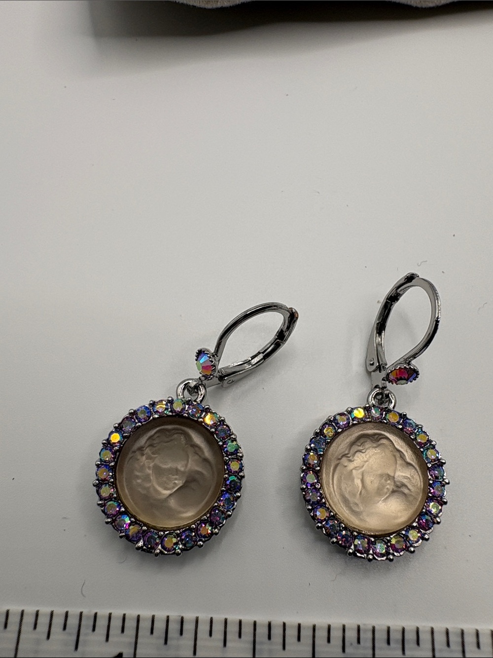 Kirk’s Folly Iridescent Halo Cameo Drop Earrings - Silver Tone